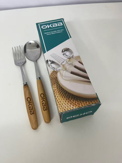 OKBB Flatware Set - Rustic Walnut & Stainless Steel for Chic Dining