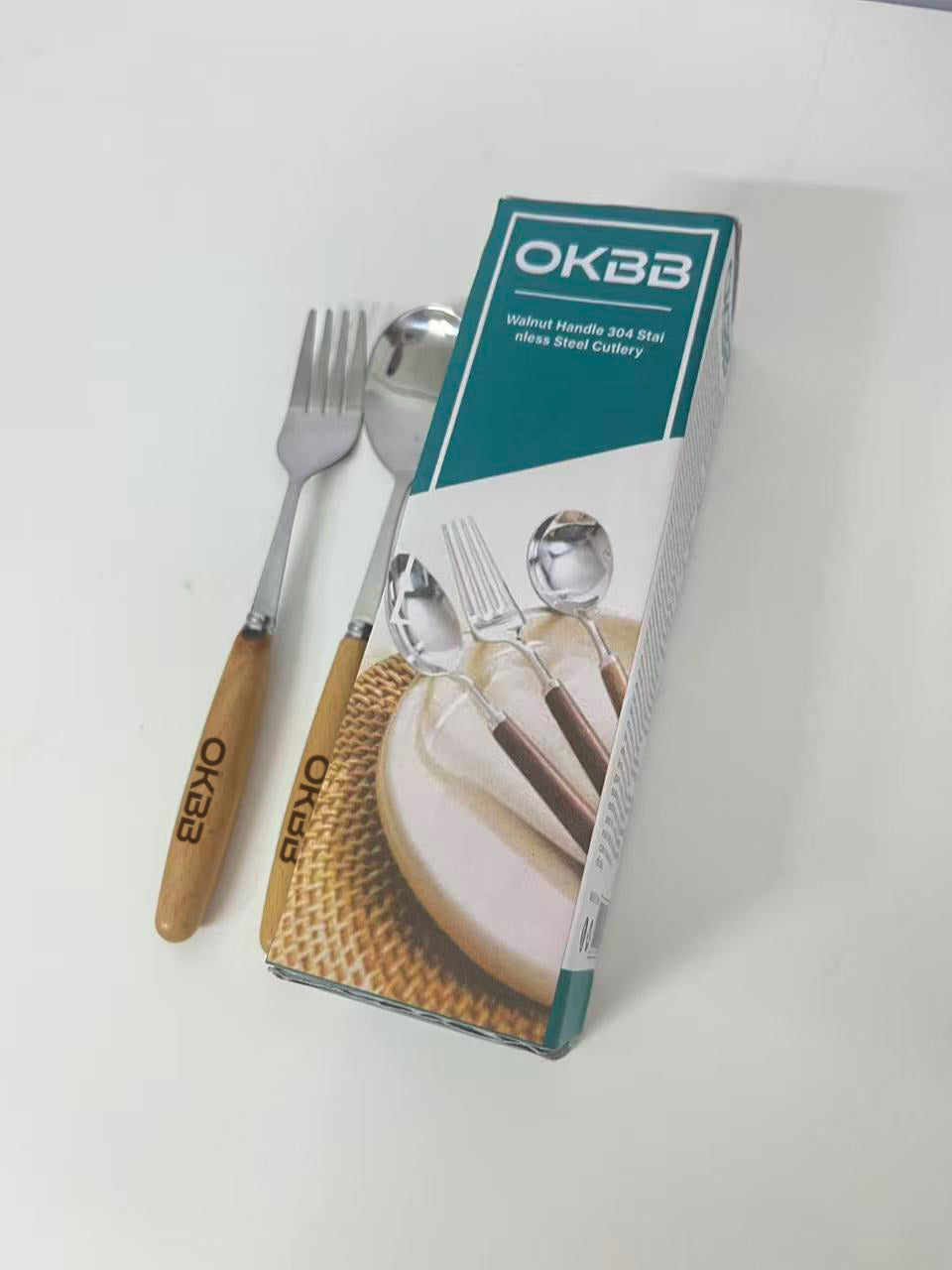OKBB Flatware Set - Rustic Walnut & Stainless Steel for Chic Dining