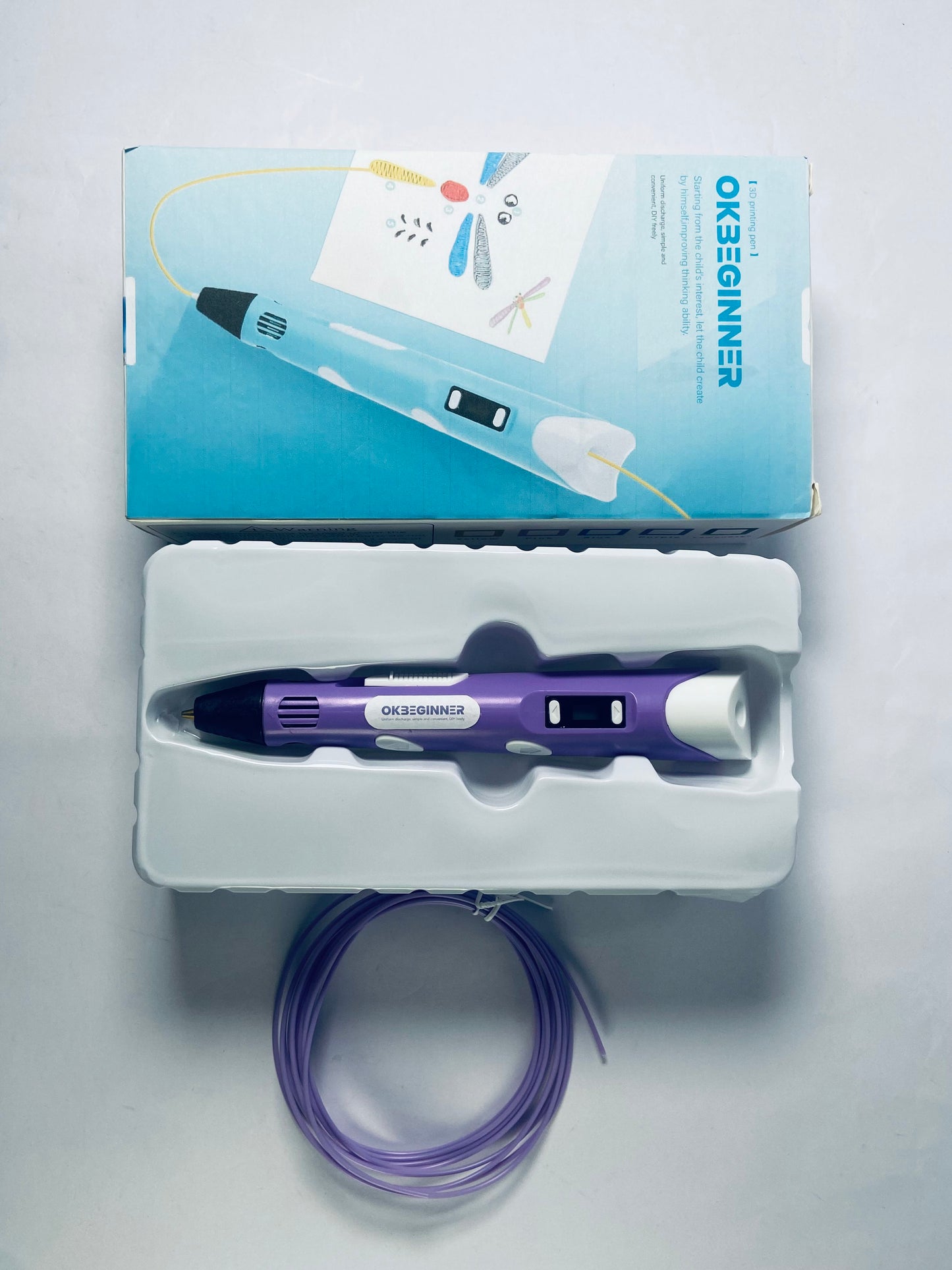 OKBEGINNER 3D Printing Pens with Display - Includes 3D Pen, 3 Starter Colors of PLA Filament, Stencil Book + Project Guide, and Charger
