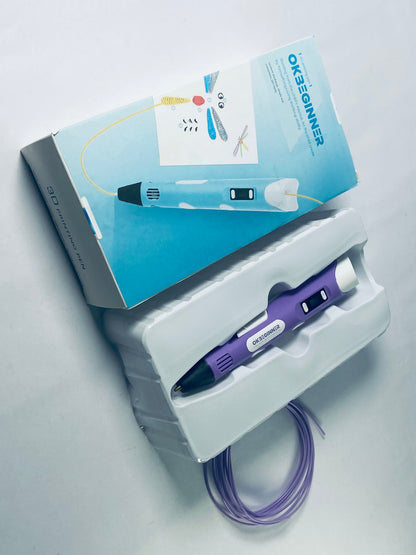 OKBEGINNER 3D Printing Pens with Display - Includes 3D Pen, 3 Starter Colors of PLA Filament, Stencil Book + Project Guide, and Charger