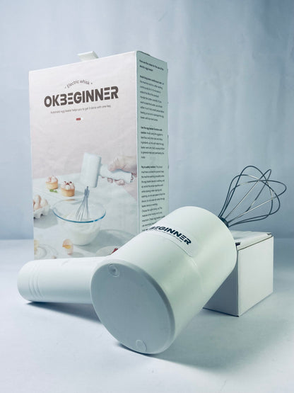 OKBEGINNER Electric egg beaters Cordless Hand Mixer, Handheld Electric Whisk with 3 Speed Modes, Hand Held Egg Beater with 2 Detachable Stir Whisks (White)