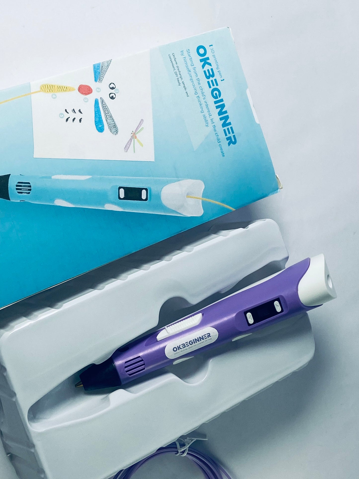 OKBEGINNER 3D Printing Pens with Display - Includes 3D Pen, 3 Starter Colors of PLA Filament, Stencil Book + Project Guide, and Charger