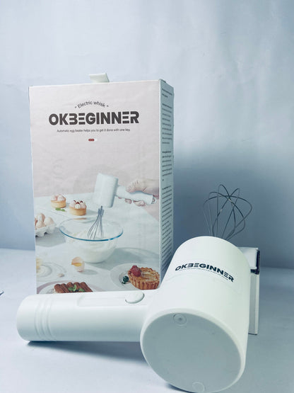 OKBEGINNER Electric egg beaters Cordless Hand Mixer, Handheld Electric Whisk with 3 Speed Modes, Hand Held Egg Beater with 2 Detachable Stir Whisks (White)