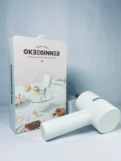 OKBEGINNER Electric egg beaters Cordless Hand Mixer, Handheld Electric Whisk with 3 Speed Modes, Hand Held Egg Beater with 2 Detachable Stir Whisks (White)