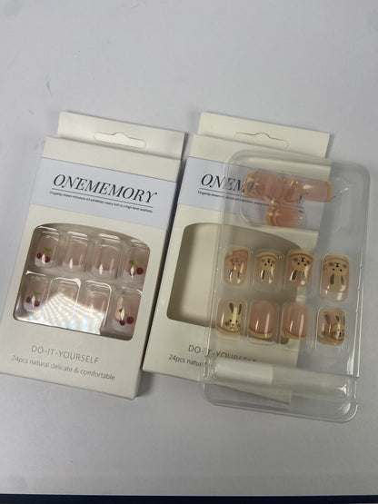 ONEMEMORY False nails Press on Square Nails Medium Glossy Full Cover Acrylic Square Shaped Fake Nails with Charm Glue on Nails Stick on Fingernails for Women Girls