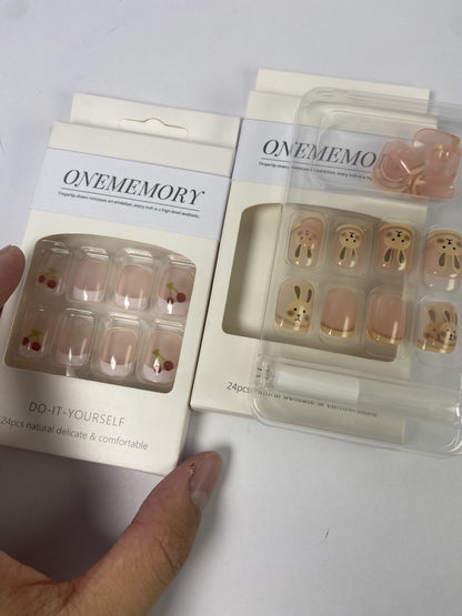 ONEMEMORY False nails Press on Square Nails Medium Glossy Full Cover Acrylic Square Shaped Fake Nails with Charm Glue on Nails Stick on Fingernails for Women Girls