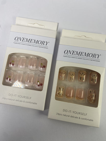 ONEMEMORY False nails Press on Square Nails Medium Glossy Full Cover Acrylic Square Shaped Fake Nails with Charm Glue on Nails Stick on Fingernails for Women Girls