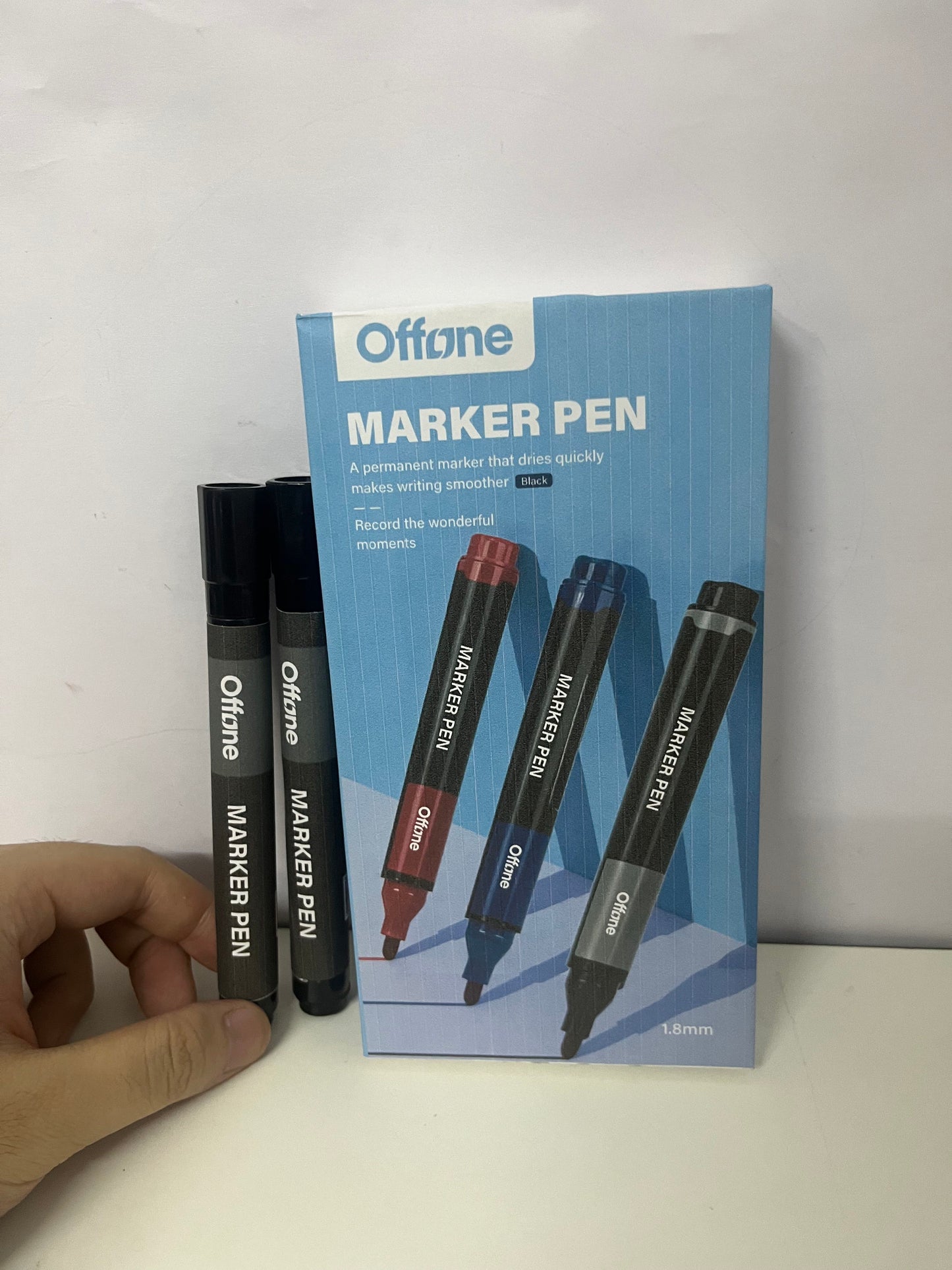 【Offone Marker pens】——Offone Quick-Dry Permanent Markers - 1.8mm Precision Tip, Waterproof Black Markers for School & Office