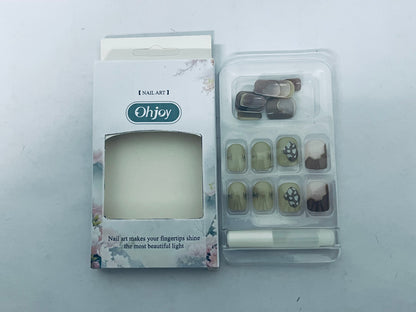 Ohjoy Artistic Press-on Nails Set, Exquisite Hand-painted False Nails