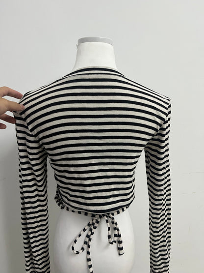 Okjoy Tops as clothing Black and White Striped Long - Sleeve Top - The Perfect Fusion of Classic and Fashion