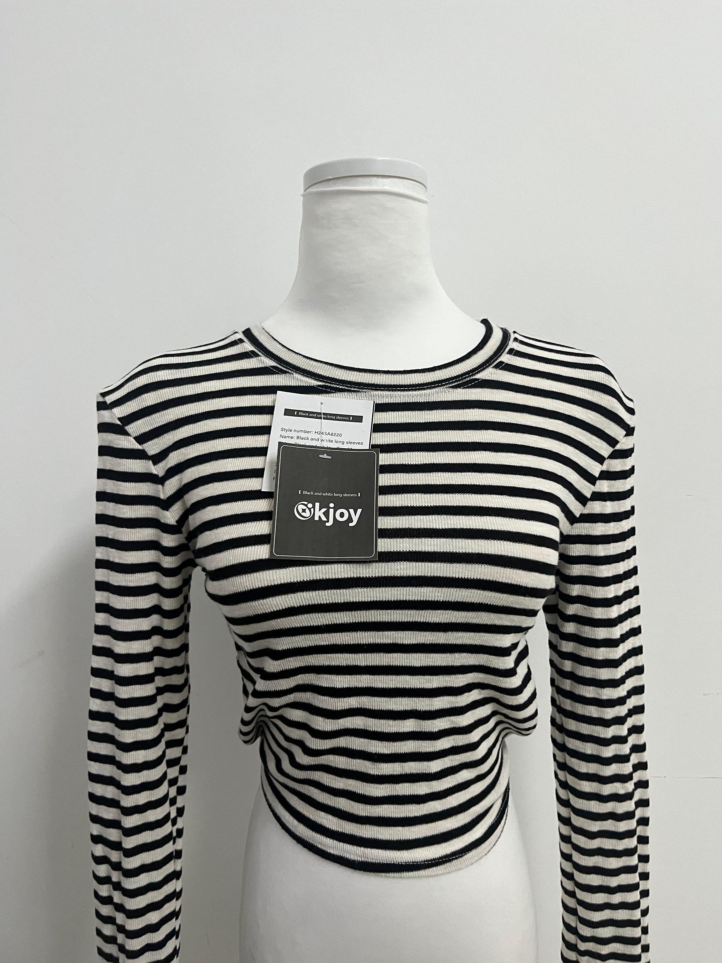 Okjoy Tops as clothing Black and White Striped Long - Sleeve Top - The Perfect Fusion of Classic and Fashion