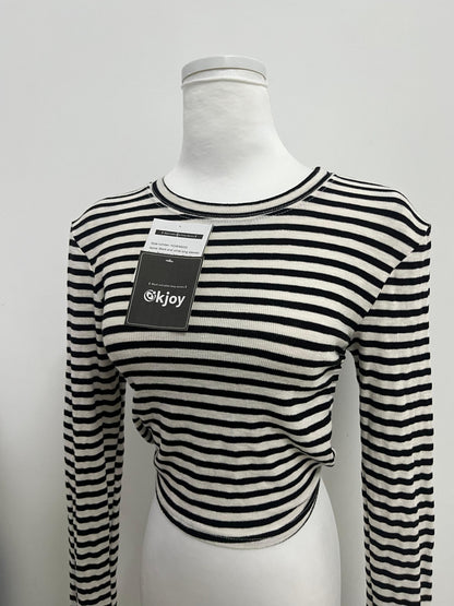 Okjoy Tops as clothing Black and White Striped Long - Sleeve Top - The Perfect Fusion of Classic and Fashion