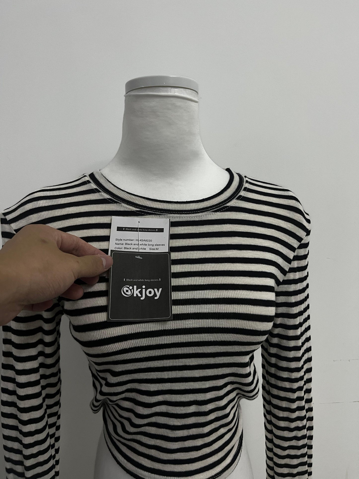 Okjoy Tops as clothing Black and White Striped Long - Sleeve Top - The Perfect Fusion of Classic and Fashion