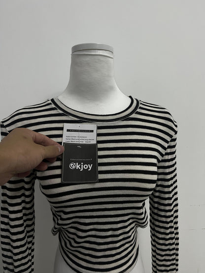 Okjoy Tops as clothing Black and White Striped Long - Sleeve Top - The Perfect Fusion of Classic and Fashion