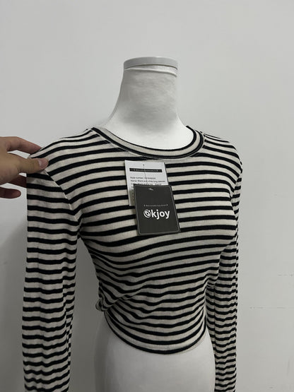 Okjoy Tops as clothing Black and White Striped Long - Sleeve Top - The Perfect Fusion of Classic and Fashion