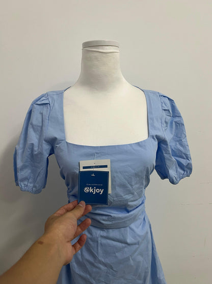 Okjoy Dresses Light Blue Puff - Sleeve Dress - A Perfect Encounter of Sweetness and Elegance