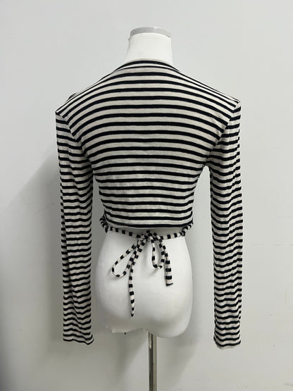 Okjoy Tops as clothing Black and White Striped Long - Sleeve Top - The Perfect Fusion of Classic and Fashion