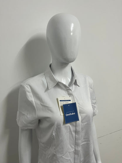 [OneCube Chemises]-White Short-Sleeve Button-Down Shirt - Slim-Fit Wrinkle-Resistant Blouse
