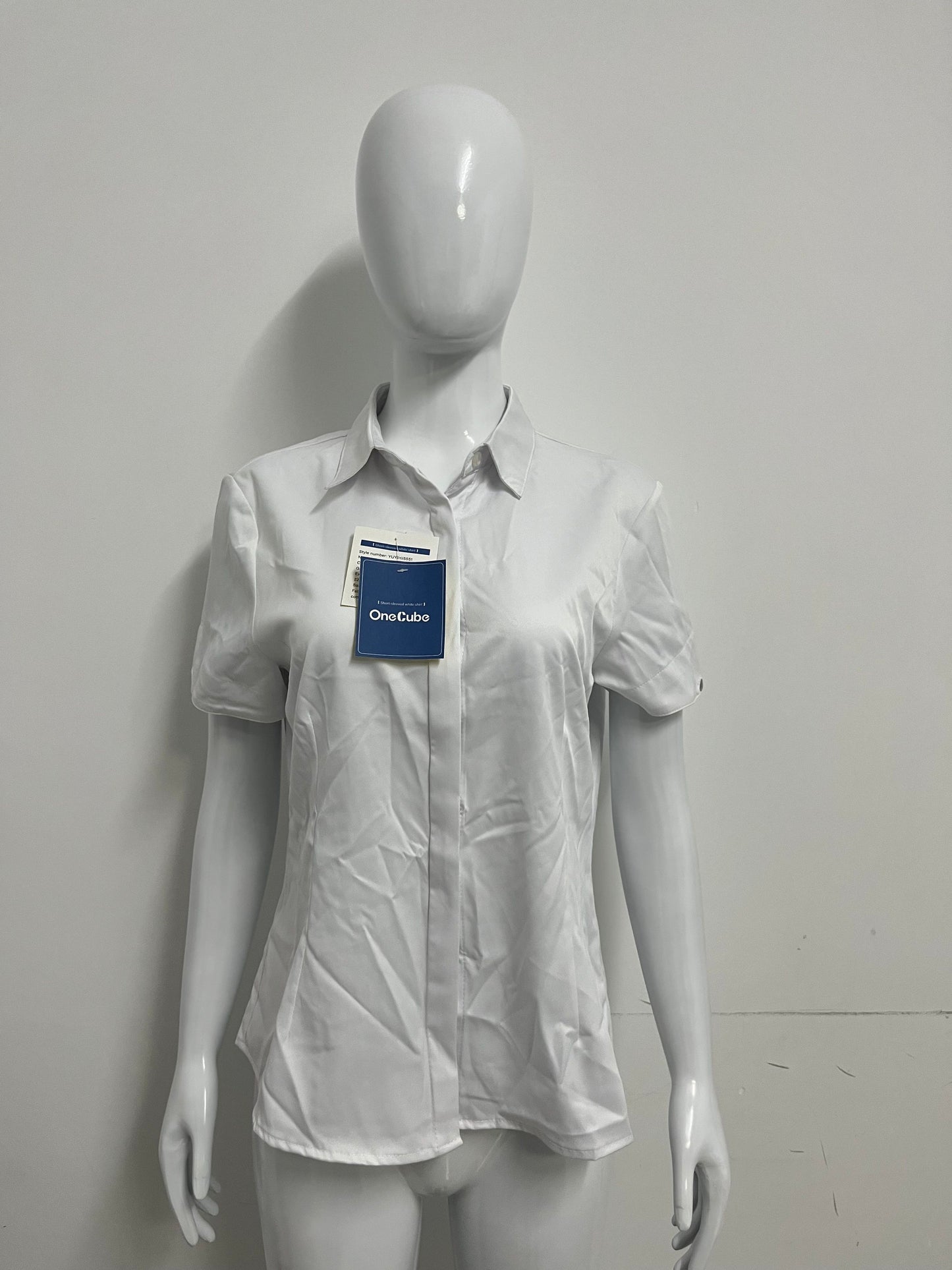 [OneCube Chemises]-White Short-Sleeve Button-Down Shirt - Slim-Fit Wrinkle-Resistant Blouse