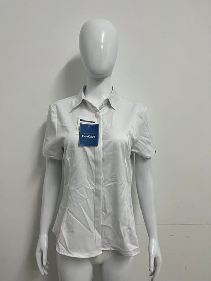 [OneCube Chemises]-White Short-Sleeve Button-Down Shirt - Slim-Fit Wrinkle-Resistant Blouse
