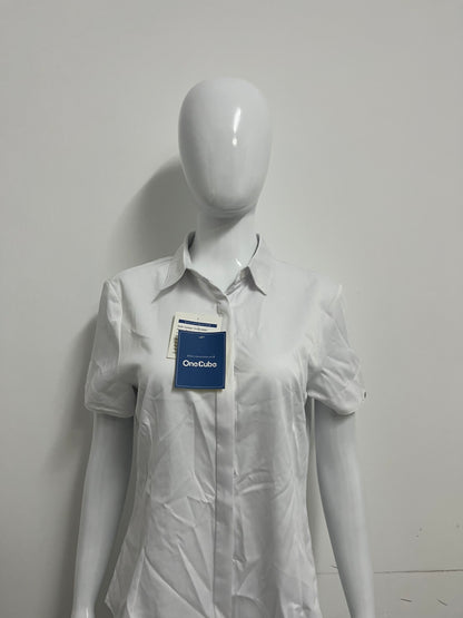 [OneCube Chemises]-White Short-Sleeve Button-Down Shirt - Slim-Fit Wrinkle-Resistant Blouse