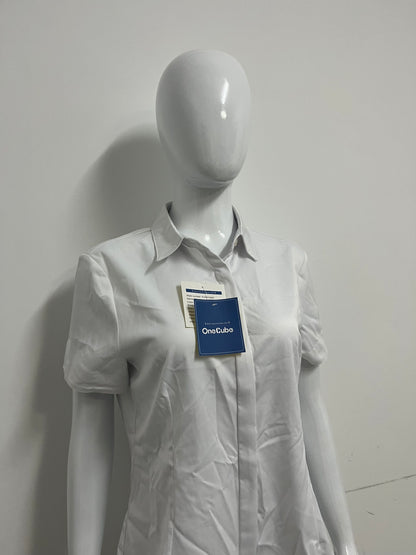 [OneCube Chemises]-White Short-Sleeve Button-Down Shirt - Slim-Fit Wrinkle-Resistant Blouse