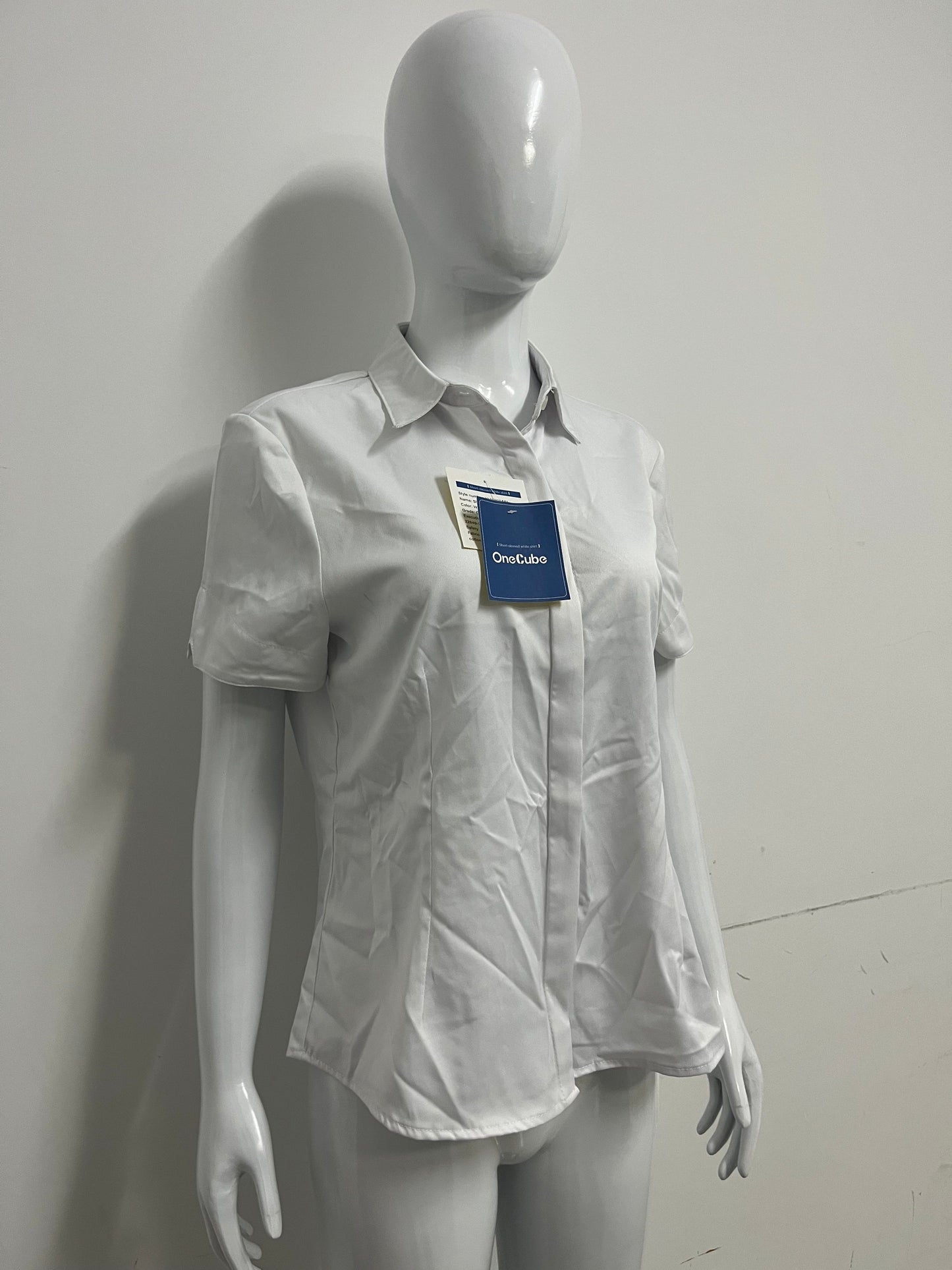 [OneCube Chemises]-White Short-Sleeve Button-Down Shirt - Slim-Fit Wrinkle-Resistant Blouse