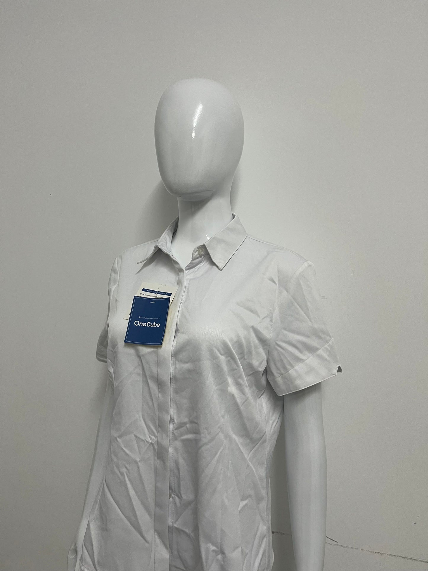 [OneCube Chemises]-White Short-Sleeve Button-Down Shirt - Slim-Fit Wrinkle-Resistant Blouse