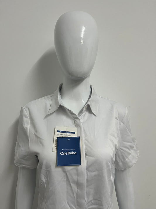 [OneCube Chemises]-White Short-Sleeve Button-Down Shirt - Slim-Fit Wrinkle-Resistant Blouse
