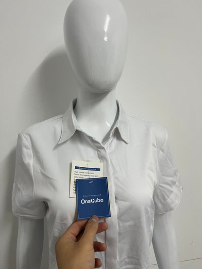 [OneCube Chemises]-White Short-Sleeve Button-Down Shirt - Slim-Fit Wrinkle-Resistant Blouse