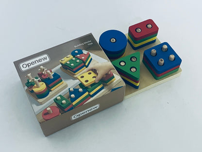 Openew Practical Life/Sensory Geometric Column Colors & Shapes Puzzles Stacking Tower: Wooden Blocks 1-2Years Old Toddlers Color Recognition Toy