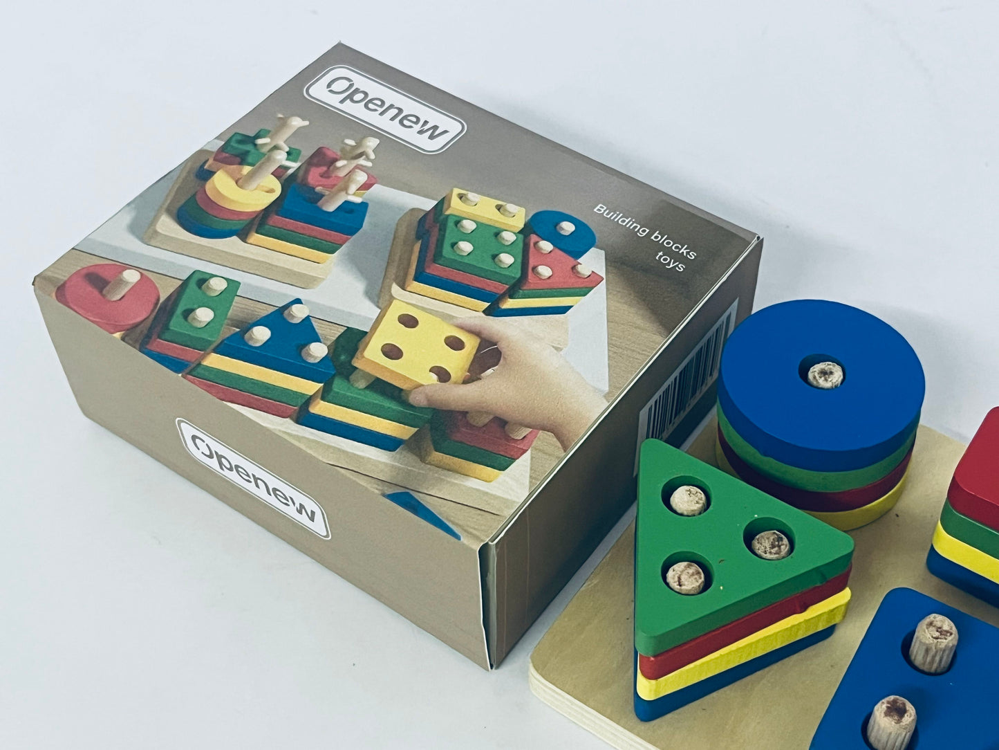 Openew Practical Life/Sensory Geometric Column Colors & Shapes Puzzles Stacking Tower: Wooden Blocks 1-2Years Old Toddlers Color Recognition Toy