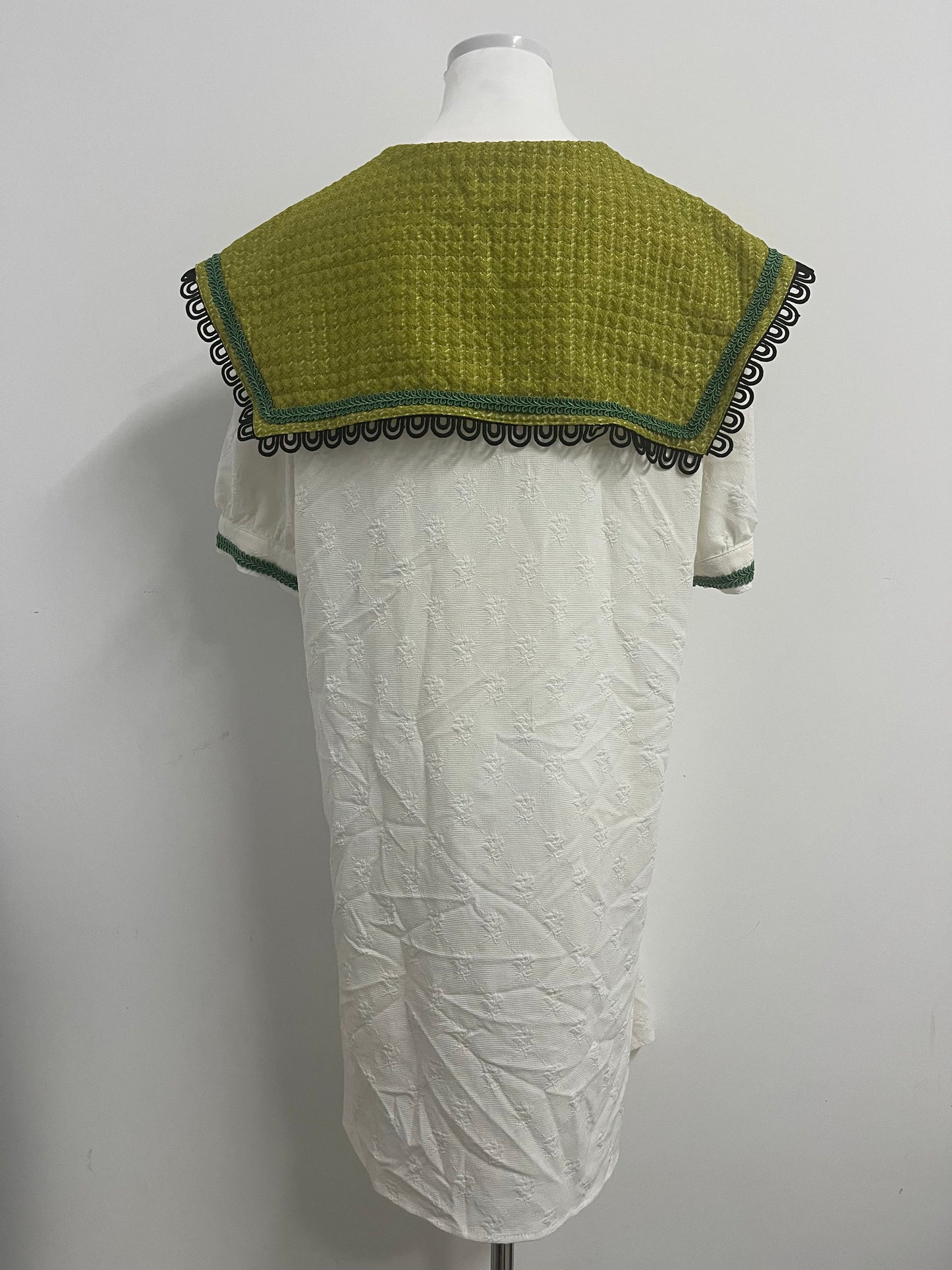 Orphichic Charming White Dress with Green Embellished Capelet