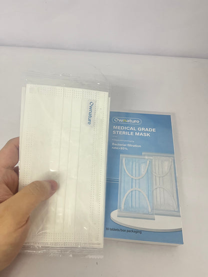 Ownature 10 Pack Disposable Face Masks with Elastic Ear Loop 3 Ply Breathable, Suitable for Home, School, Office and Outdoors (White)