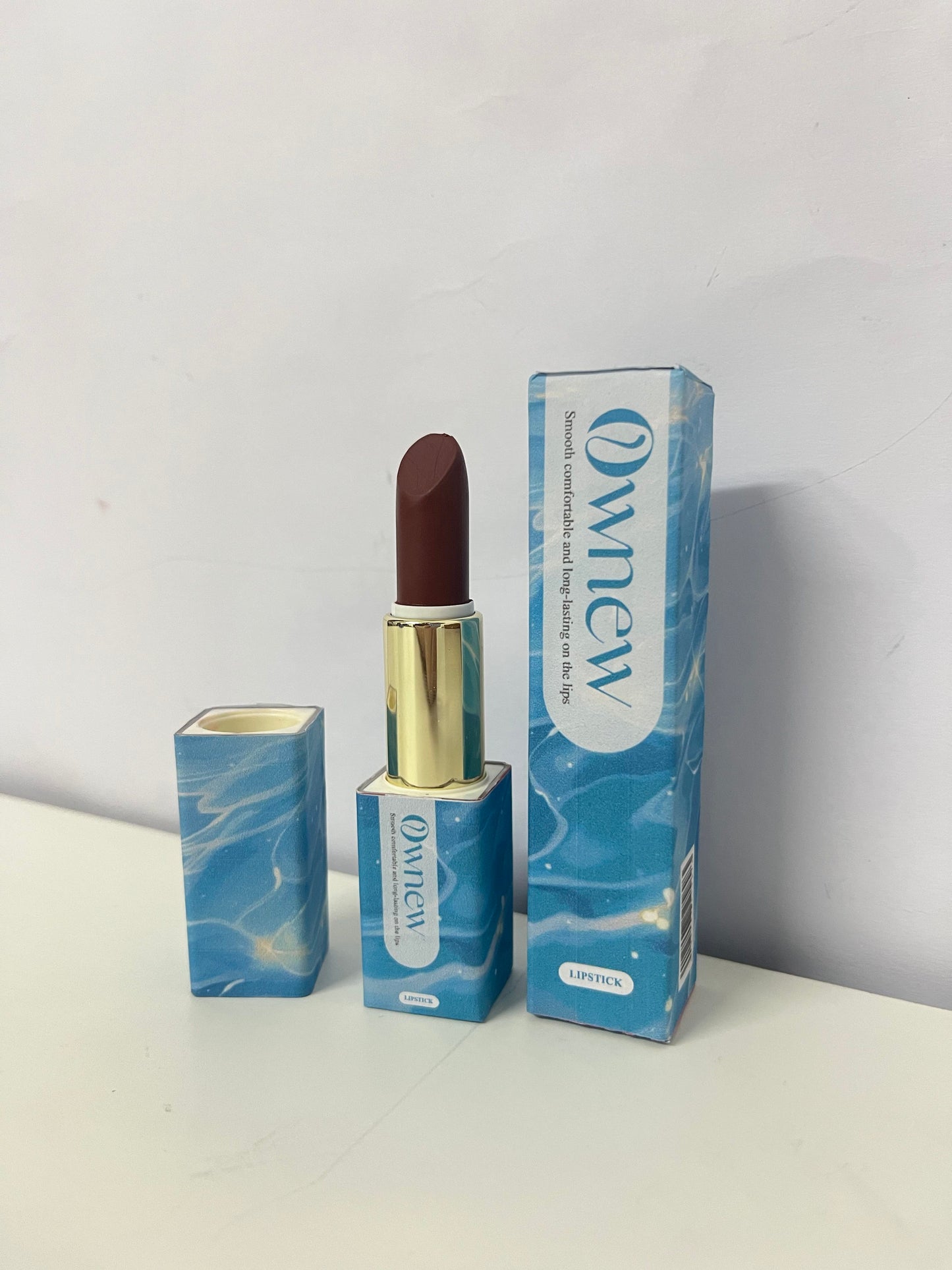 Ownew Artistic Blue & White Marble Lipstick, Caramel Reddish Brown - Smooth, Long-Lasting, Non-Drying | Aesthetic High-Value Lip Color for Trendsetters