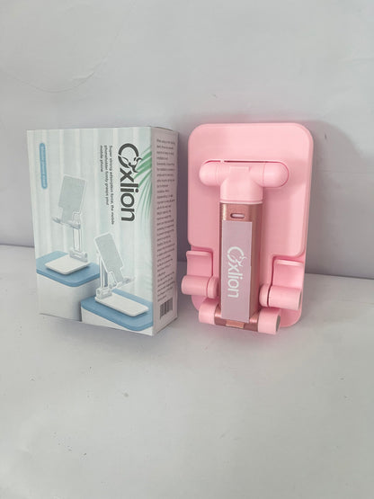 Oxlion Mounts for smartphones Cell Phone Stand, Adjustable Angle and Height Cell Phone Holder for Desk, Foldable and Portable, Anti-Slip Silicone Pad, Compatible with All Mobile Phones and 4-8 Inch Devices, Pink