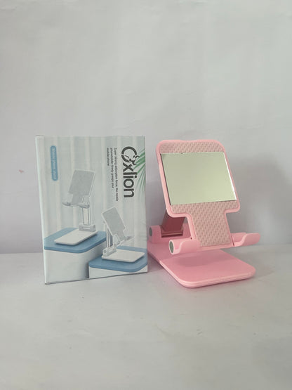 Oxlion Mounts for smartphones Cell Phone Stand, Adjustable Angle and Height Cell Phone Holder for Desk, Foldable and Portable, Anti-Slip Silicone Pad, Compatible with All Mobile Phones and 4-8 Inch Devices, Pink