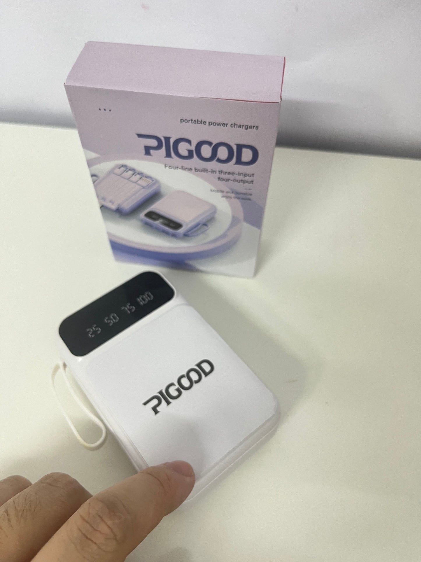 PIGOOD Portable Power Bank with Built-in 4 Cables, 3 Inputs 4 Outputs Digital Display, Compact Fast Charging for Multiple Devices
