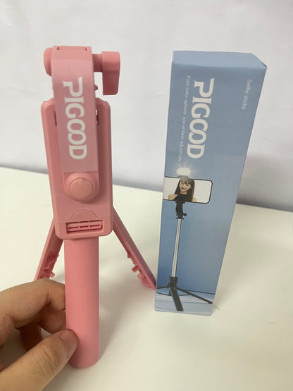 PIGOOD Multifunctional Bluetooth Selfie Stick Tripod with Fill Light, Portable Foldable, All-in-One Solution for Phone Selfie, Live Streaming & Video Creation