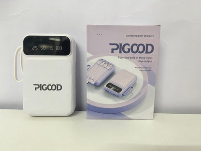 PIGOOD Portable Power Bank with Built-in 4 Cables, 3 Inputs 4 Outputs Digital Display, Compact Fast Charging for Multiple Devices
