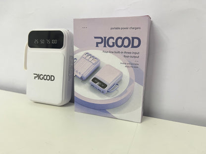 PIGOOD Portable Power Bank with Built-in 4 Cables, 3 Inputs 4 Outputs Digital Display, Compact Fast Charging for Multiple Devices