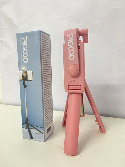 PIGOOD Multifunctional Bluetooth Selfie Stick Tripod with Fill Light, Portable Foldable, All-in-One Solution for Phone Selfie, Live Streaming & Video Creation