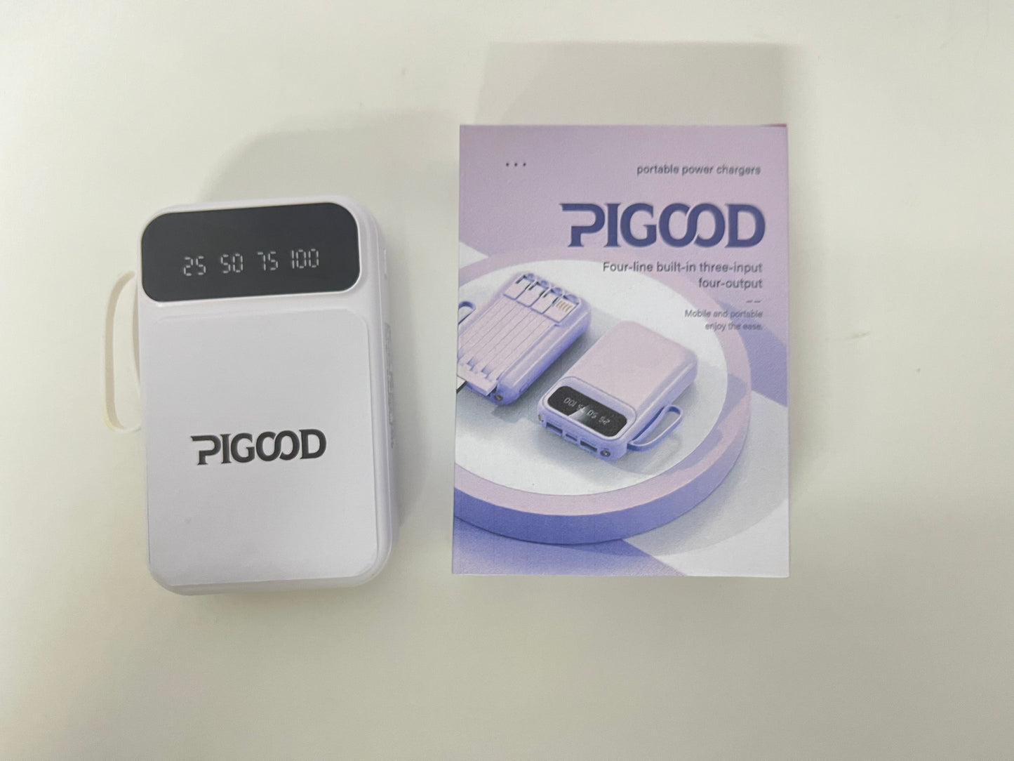 PIGOOD Portable Power Bank with Built-in 4 Cables, 3 Inputs 4 Outputs Digital Display, Compact Fast Charging for Multiple Devices