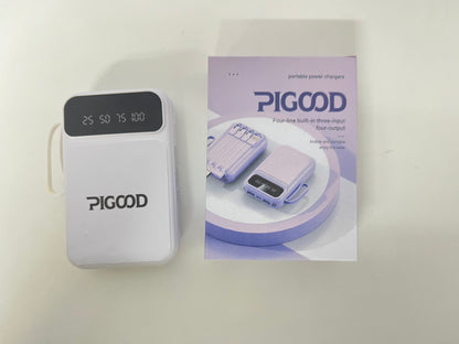 PIGOOD Portable Power Bank with Built-in 4 Cables, 3 Inputs 4 Outputs Digital Display, Compact Fast Charging for Multiple Devices