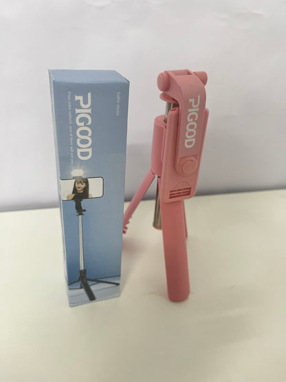 PIGOOD Multifunctional Bluetooth Selfie Stick Tripod with Fill Light, Portable Foldable, All-in-One Solution for Phone Selfie, Live Streaming & Video Creation