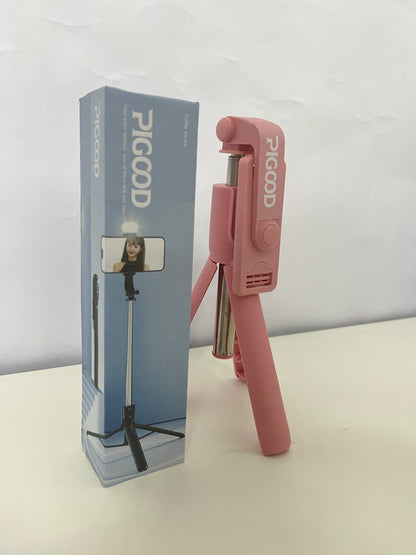 PIGOOD Multifunctional Bluetooth Selfie Stick Tripod with Fill Light, Portable Foldable, All-in-One Solution for Phone Selfie, Live Streaming & Video Creation