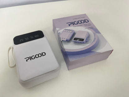 PIGOOD Portable Power Bank with Built-in 4 Cables, 3 Inputs 4 Outputs Digital Display, Compact Fast Charging for Multiple Devices