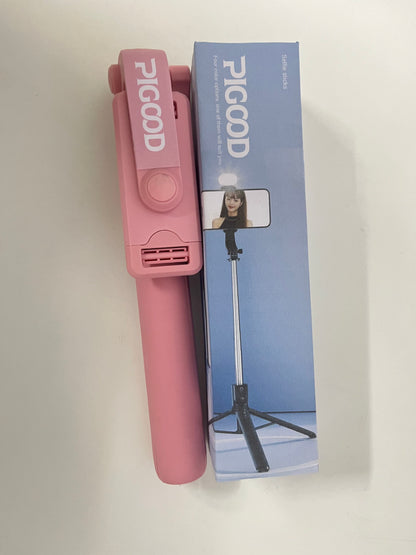 PIGOOD Multifunctional Bluetooth Selfie Stick Tripod with Fill Light, Portable Foldable, All-in-One Solution for Phone Selfie, Live Streaming & Video Creation