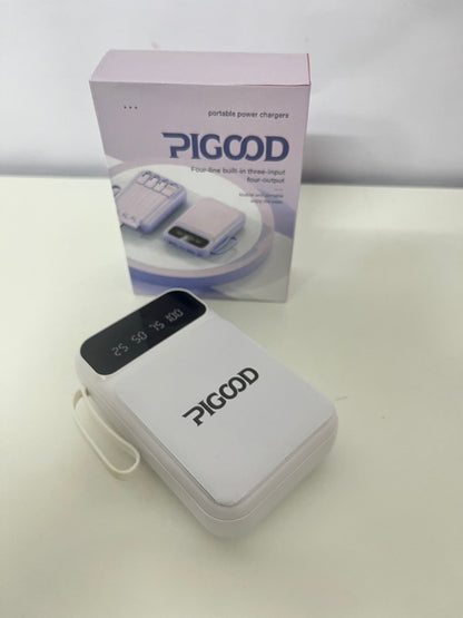 PIGOOD Portable Power Bank with Built-in 4 Cables, 3 Inputs 4 Outputs Digital Display, Compact Fast Charging for Multiple Devices