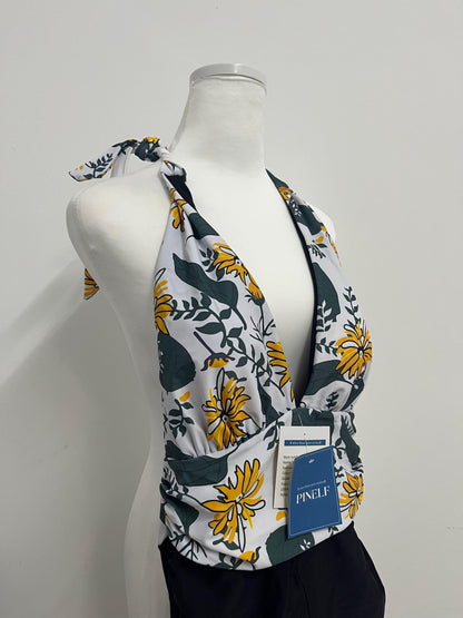 PINELF Floral Halter One-Piece Swimsuit,A stylish must-have for summer beaches and pools